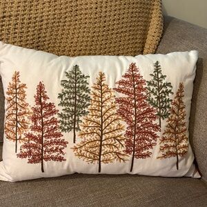 Embroidered Autumn Trees Accent Pillow 12x20